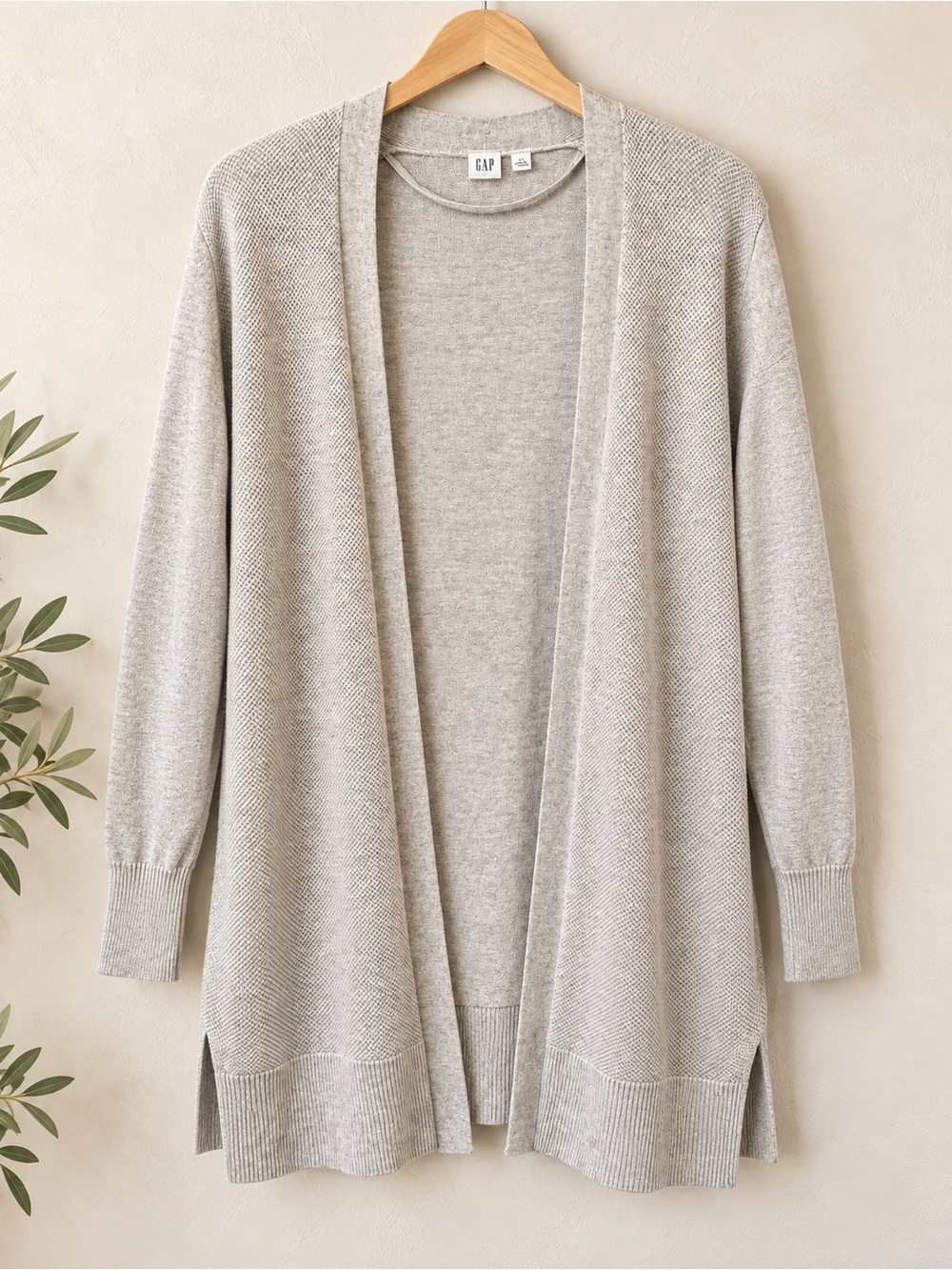 GAP 100% Cotton Bella Open Front Longline Cardigan Light Heather Grey Size L